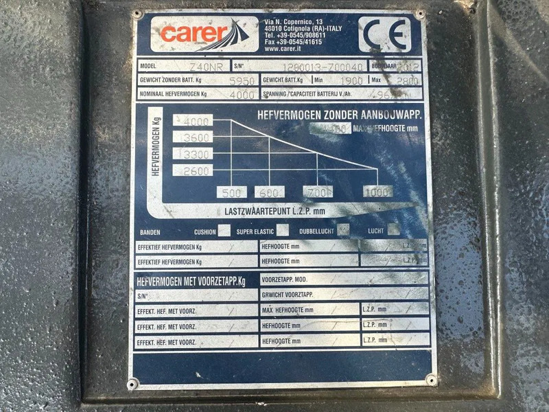 El-truck Carer Z40NR 4 ton Duplex Sideshift Postioner Elektra Heftruck as New ! 706 hours ! Accu 2021: bilde 6