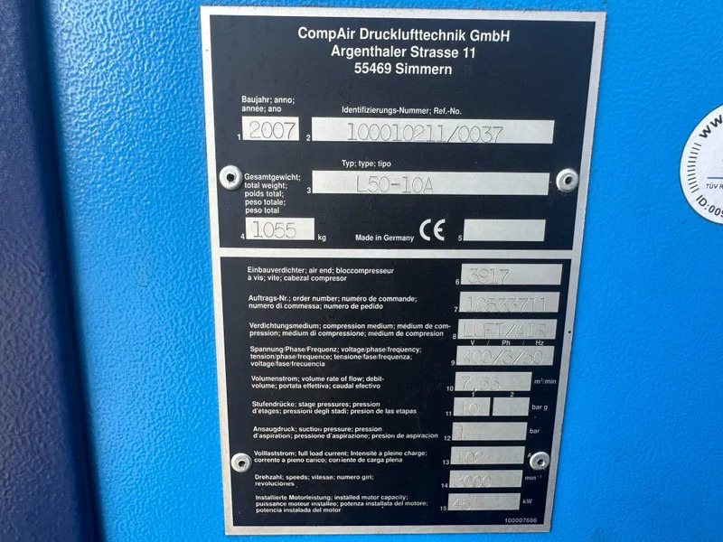 Compair L50 - 10A 45 kW 7.55 m3 / min 10 Bar Elektrische Schroefcompressor - Luftkompressor: bilde 2 Compair L50 - 10A 45 kW 7.55 m3 / min 10 Bar Elektrische Schroefcompressor - Luftkompressor: bilde 2