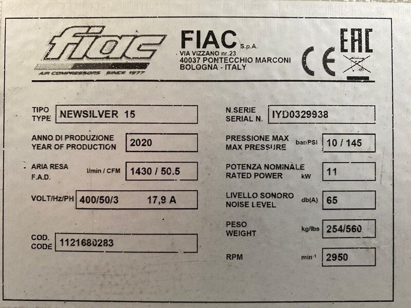 Fiac NewSilver 15 1430 L / min 11 kW 10 Bar Elektrische Schroefcompressor Nieuw ! - Luftkompressor: bilde 4 Fiac NewSilver 15 1430 L / min 11 kW 10 Bar Elektrische Schroefcompressor Nieuw ! - Luftkompressor: bilde 4