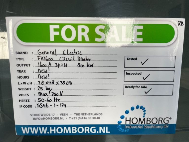 Ny Elektrisk generator General Electric FK1600 Circuit breaker / hoofdschakelaar NEW!: bilde 8