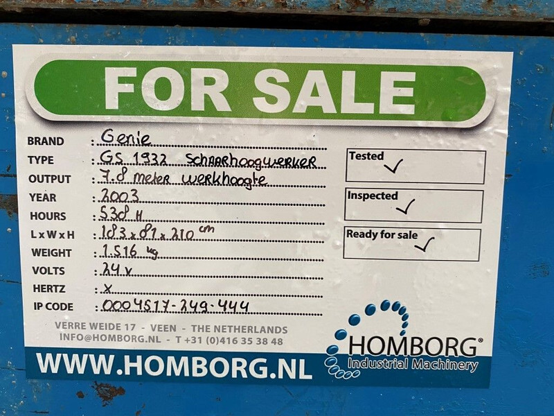 Sakselift Genie GS 1932 Elektrische Schaarhoogwerker 7.8 meter werkhoogte 538 uur !: bilde 17
