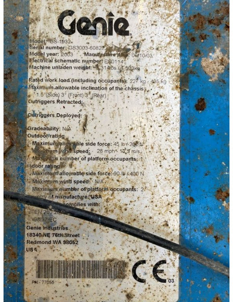 Genie GS 1932 Elektrische Schaarhoogwerker 7.8 meter werkhoogte 538 uur ! - Sakselift: bilde 3 Genie GS 1932 Elektrische Schaarhoogwerker 7.8 meter werkhoogte 538 uur ! - Sakselift: bilde 3