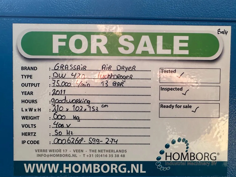 Luftkompressor Grassair DW 420 Air Dryer 70 m3 / min 70000 L / min 13 Bar Luchtdroger: bilde 11