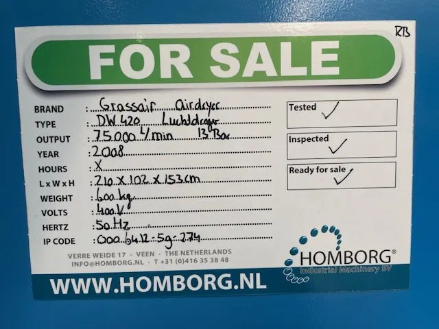 Luftkompressor Grassair DW 420 Air Dryer 70 m3 / min 70000 L / min 13 Bar Luchtdroger: bilde 11