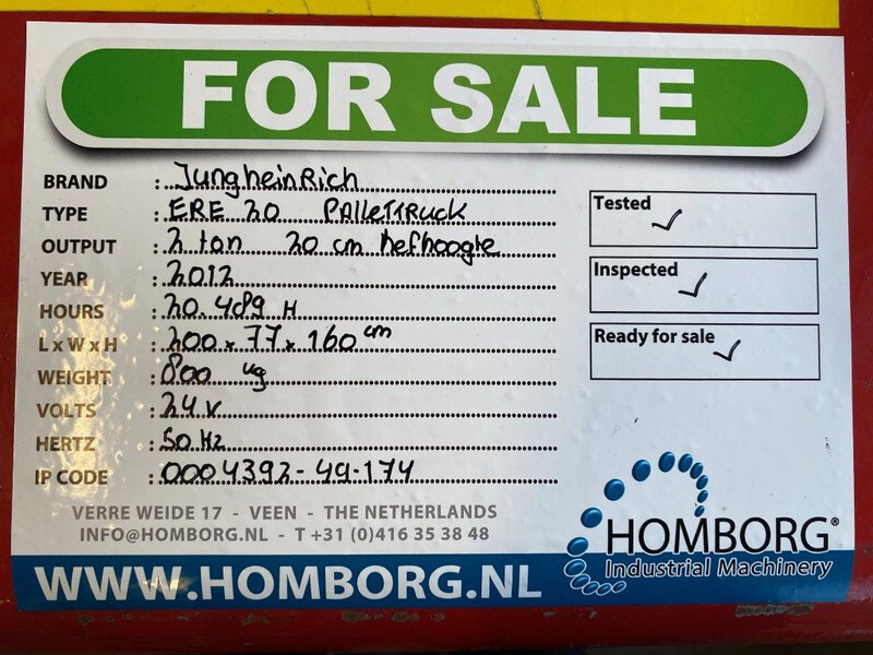 Lavtløftende truck Jungheinrich ERE 20 2 ton Elektrische Pallet truck meerijder: bilde 17 Lavtløftende truck Jungheinrich ERE 20 2 ton Elektrische Pallet truck meerijder: bilde 17