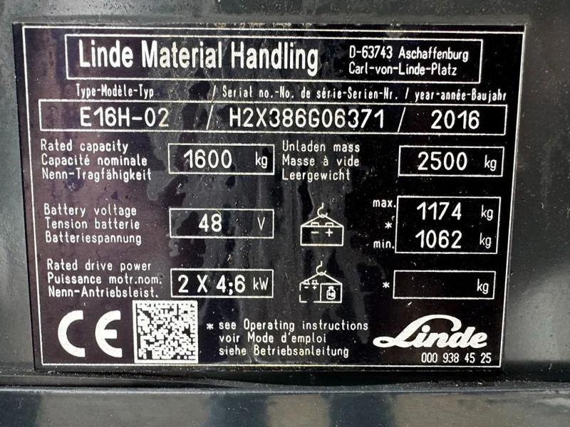 Linde E16H-02 1.6 ton Triplex Freelift Sideshift Elektra Heftruck 2016 - El-truck: bilde 4 Linde E16H-02 1.6 ton Triplex Freelift Sideshift Elektra Heftruck 2016 - El-truck: bilde 4
