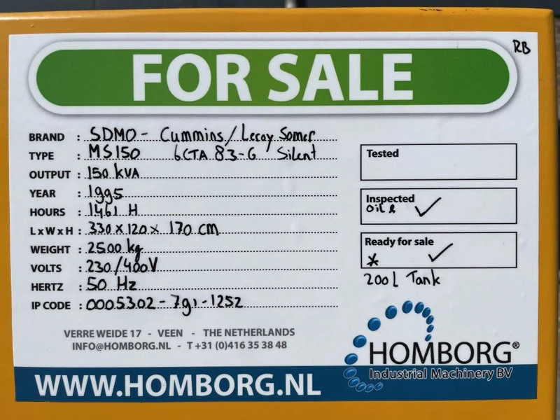 Elektrisk generator SDMO Cummins Leroy Somer 150 kVA silent: bilde 18