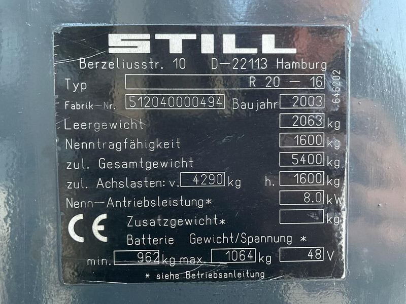Still R20-16 Elektra 1.6 ton Triplex Freelift Sideshift Heftruck - El-truck: bilde 3 Still R20-16 Elektra 1.6 ton Triplex Freelift Sideshift Heftruck - El-truck: bilde 3