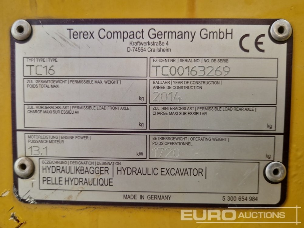 Minigraver 2014 Terex TC16: bilde 33