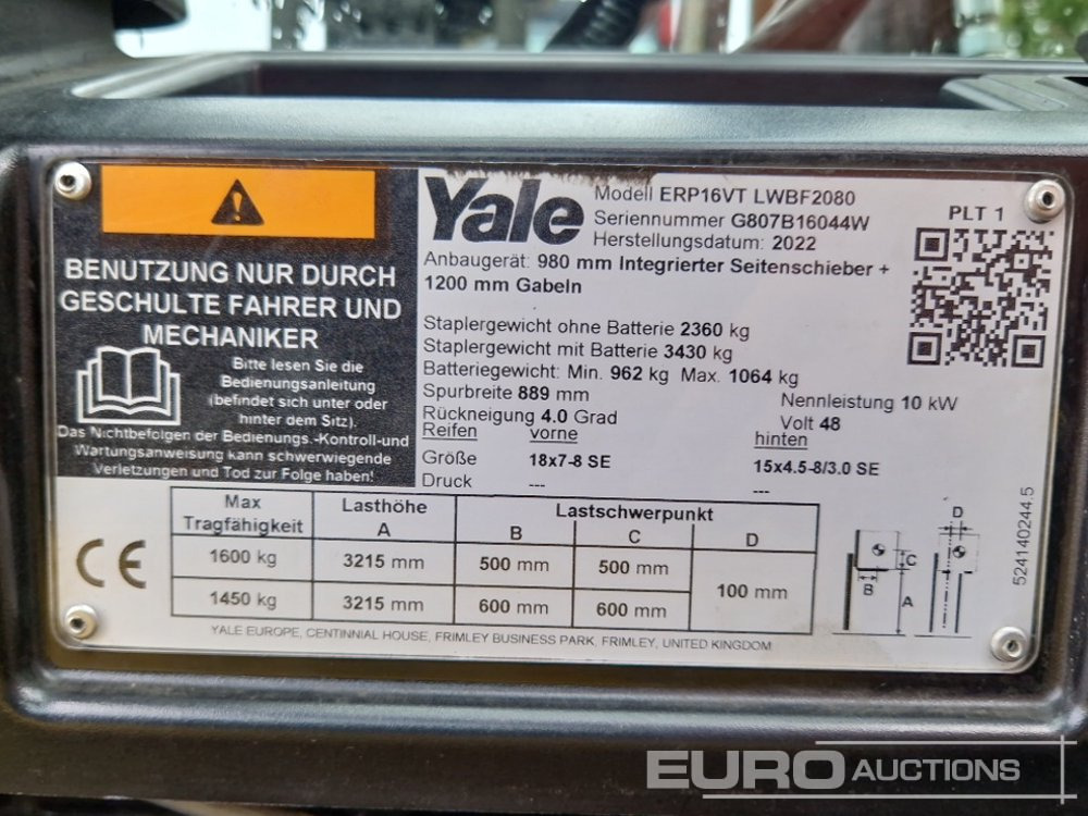 Gaffeltruck 2022 Yale ERP16VT LWB: bilde 22