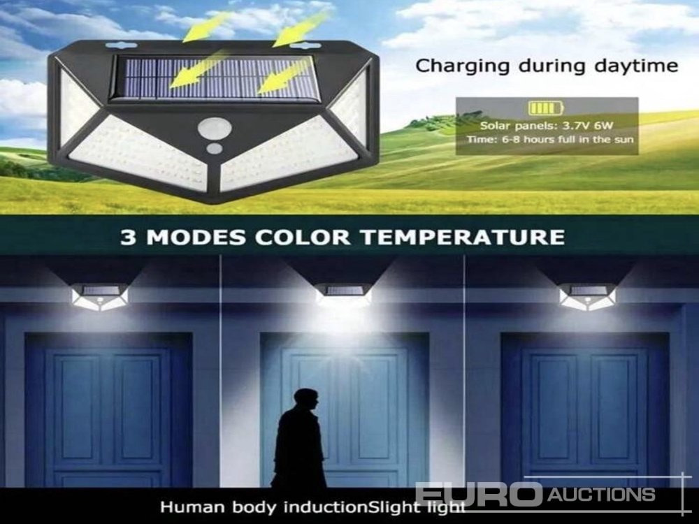 Unused 100 LED Outdoor Solar Light, Waterproof With Motion Sensor Floodlight, Wireless, Intelligent Light Control, 4 Side Illumination (2 of) - Anleggsmaskiner: bilde 5 Unused 100 LED Outdoor Solar Light, Waterproof With Motion Sensor Floodlight, Wireless, Intelligent Light Control, 4 Side Illumination (2 of) - Anleggsmaskiner: bilde 5